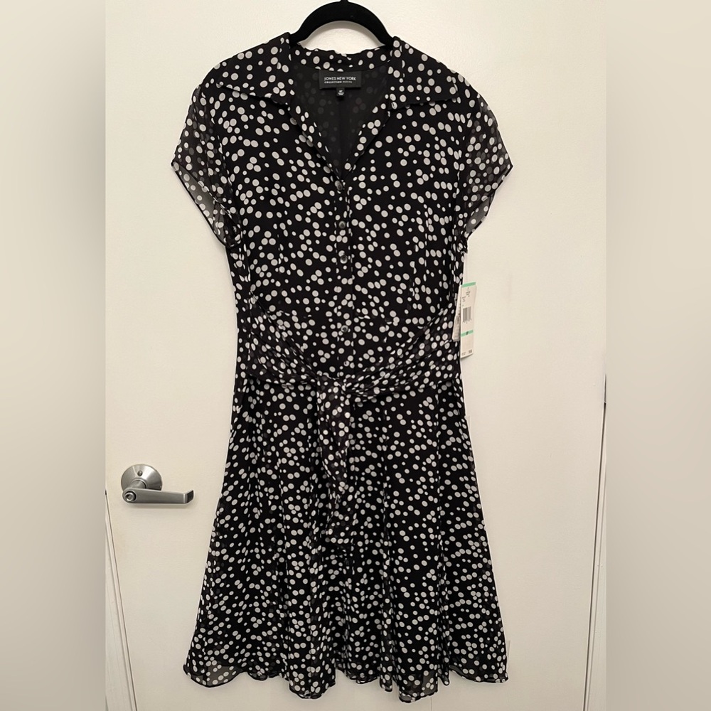 Jones New York Silk Polka Dot Dress in Black & White Size Petite 8
